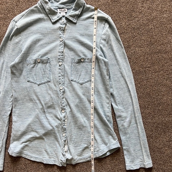 Y2K Splendid Button Down Long Sleeve T-Shirt 100% Cotton Heathered Blue Women XS - Picture 7 of 10